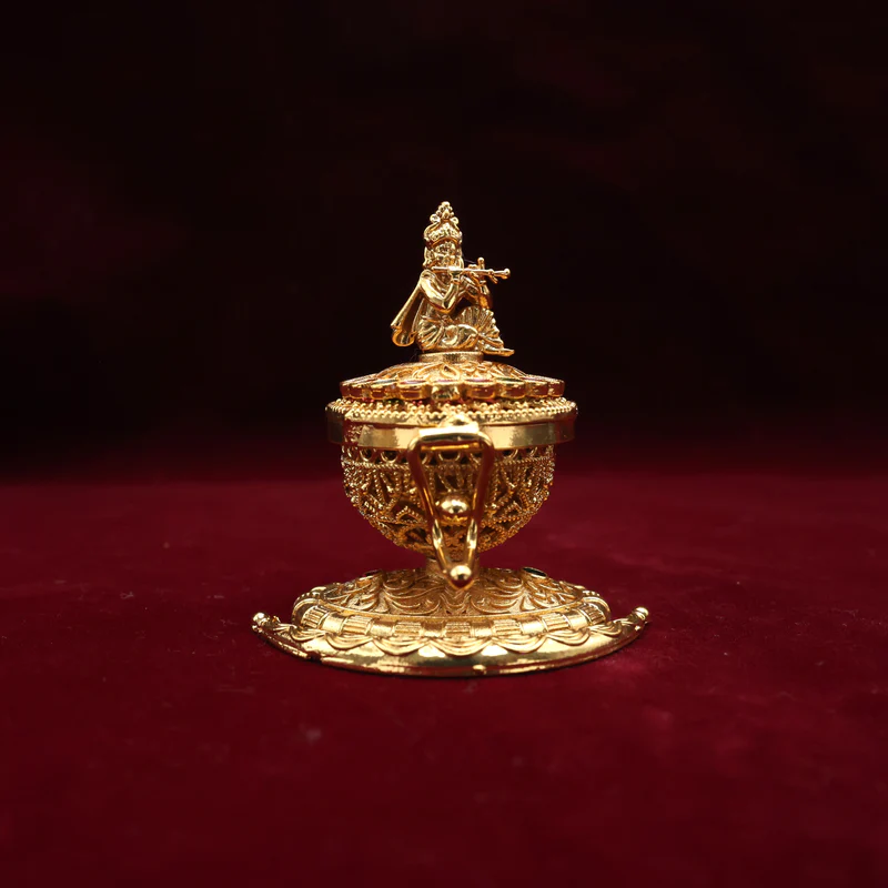 Antique Gold Small Krishna Kumkum Box